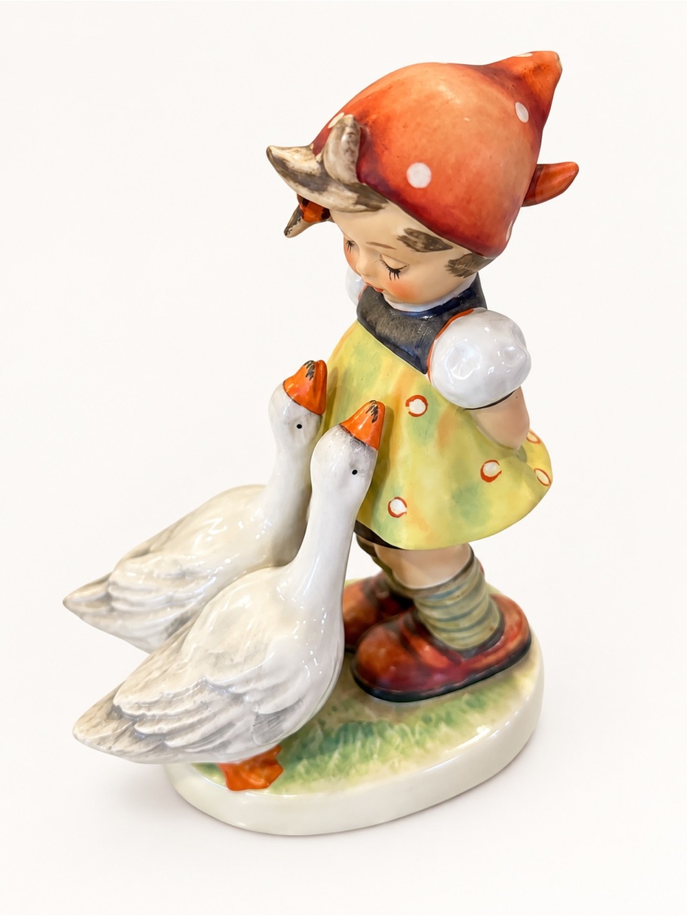 Vintage Goebel Hummel Goose Girl Figurine W Germany Girl w/ Two Geese